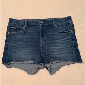 American Eagle Outfitters Dark Blue Jean Cutoff Midi Shorts 12 Stretch